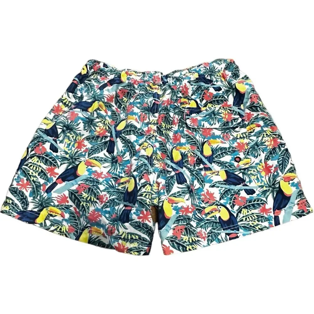 YP Threads Australia Mens Swim Shorts Sz 32 Tropical Colorful Birds Palm Trees